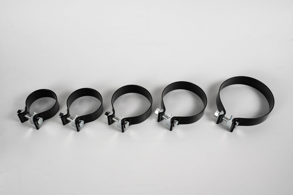 Torqseal exhaust band clamps - black, 2.5 to 5 inch sizes