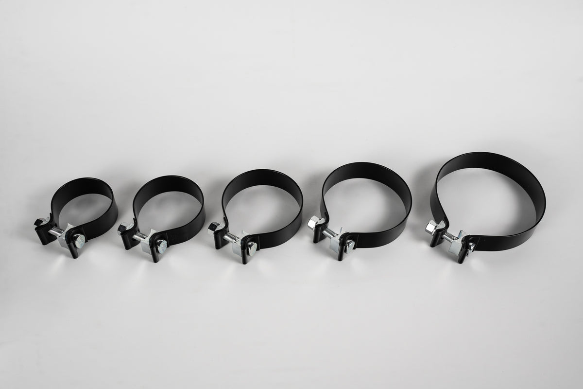 Torqseal exhaust band clamps - black, 2.5 to 5 inch sizes