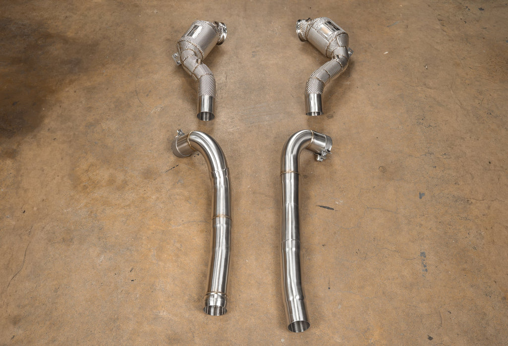 Valvetronic Designs Mercedes-AMG GT 400 cell catted downpipes - view 1