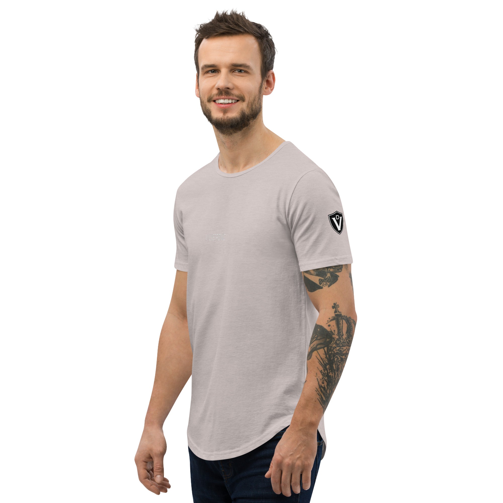 Curved hem shop t shirt mens