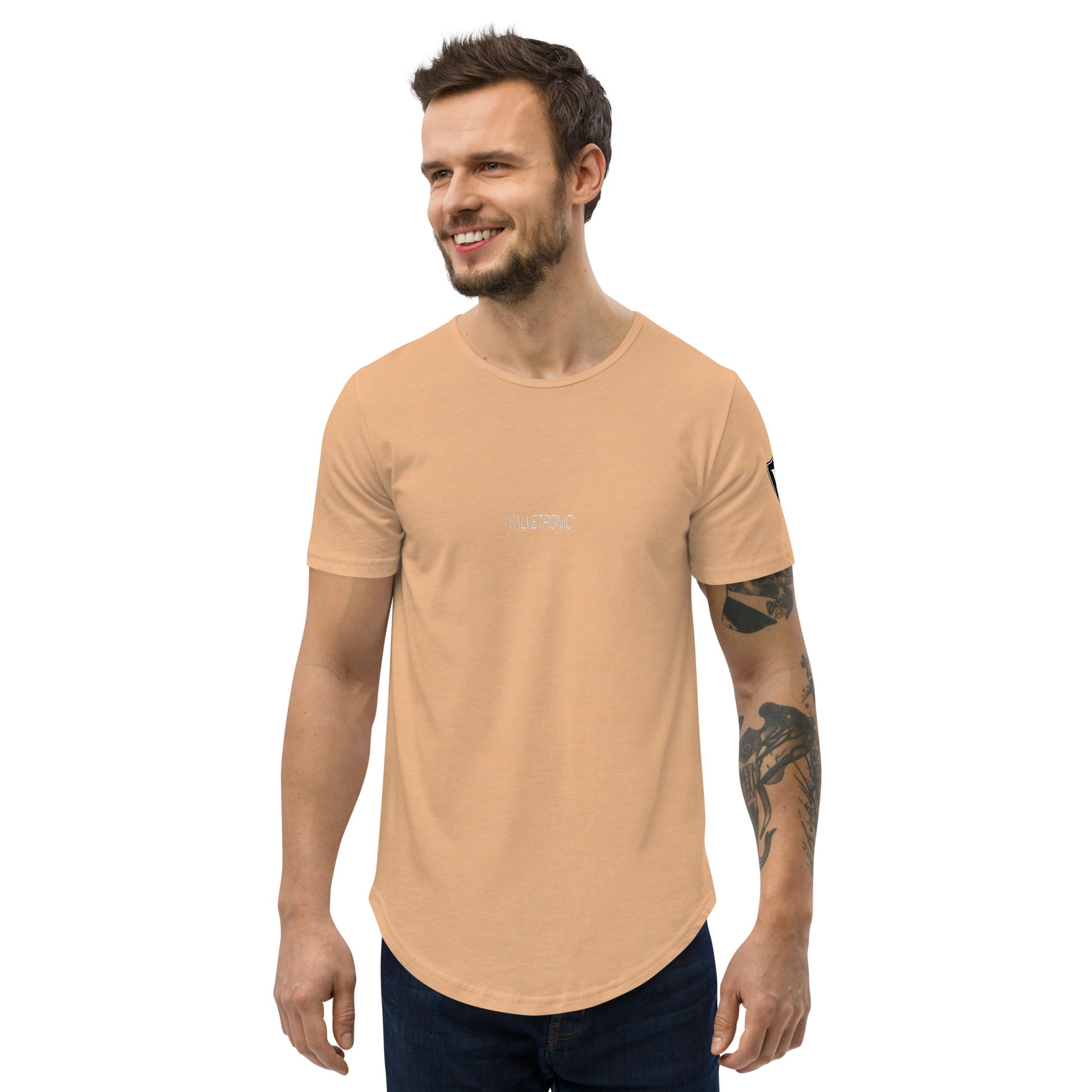 Valvetronic Men's Curved Hem T-Shirt white text – Valvetronic Designs