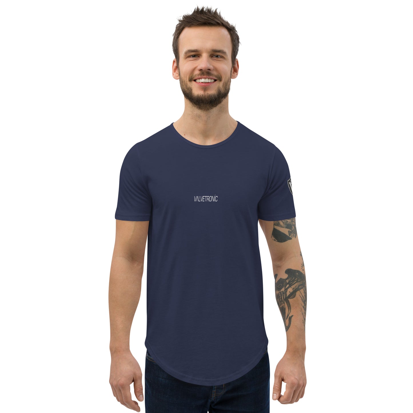 Valvetronic Men's Curved Hem T-Shirt white text